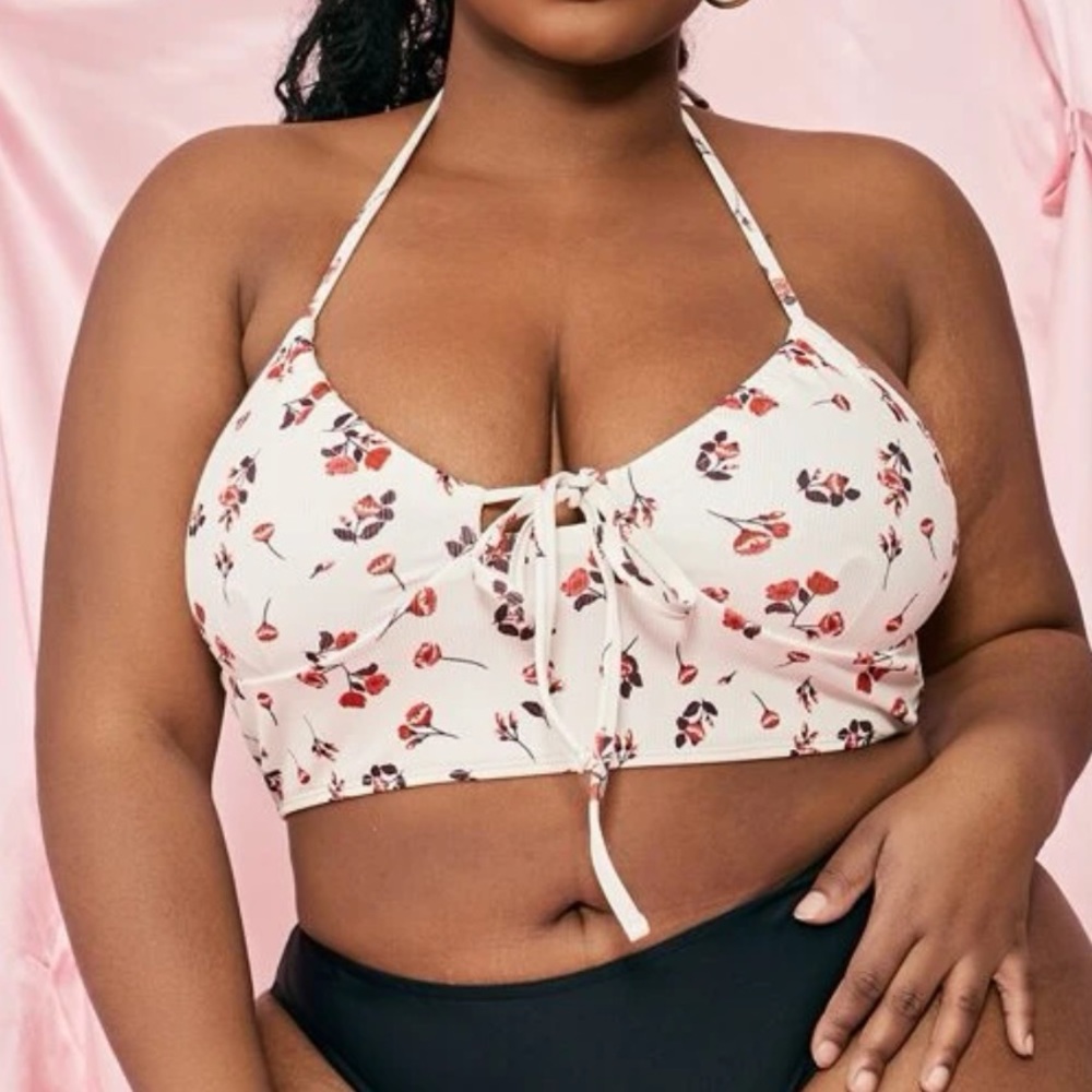 Plus Floral Print Shein Halter Bikini Top 1X)